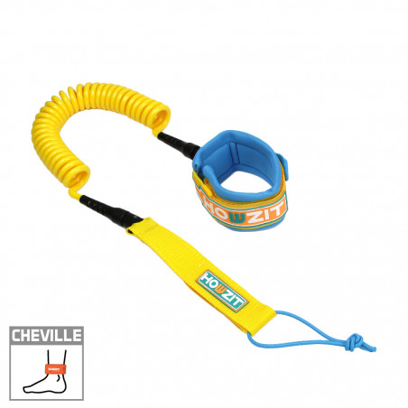 LEASH DE SUP HOWZIT COIL JAUNE/BLEU 9'